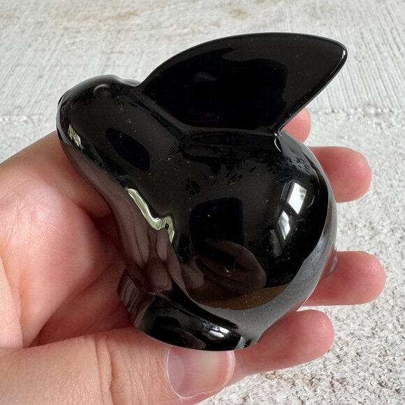 Vintage Black Crystal Glass Bunny Rabbit Figurine - Picture 1 of 10